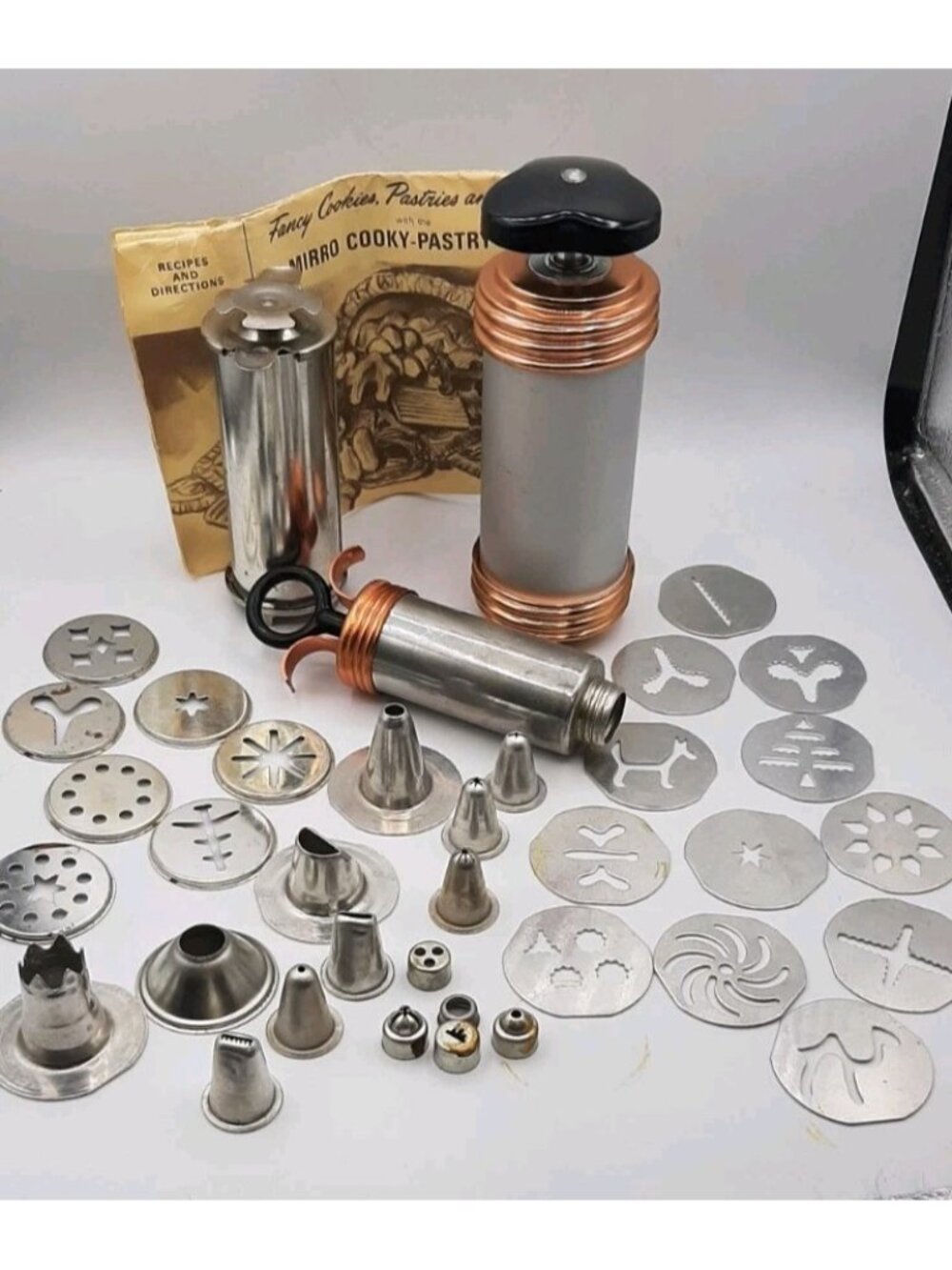 Vintage Mirro Cooky Pastry Press & Decorator Set With Extra Press Instructions